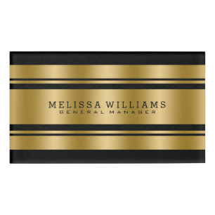 Modern Black & Gold Stripes Name Tag