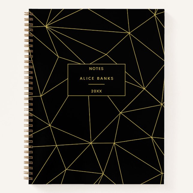 Modern Black & Gold Stylish Monogram Notebook (Front)