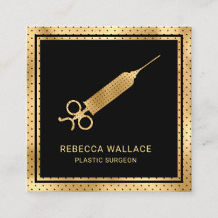 Modern Black Gold Syringe Plastic Surgeon Doctor Square Business Card