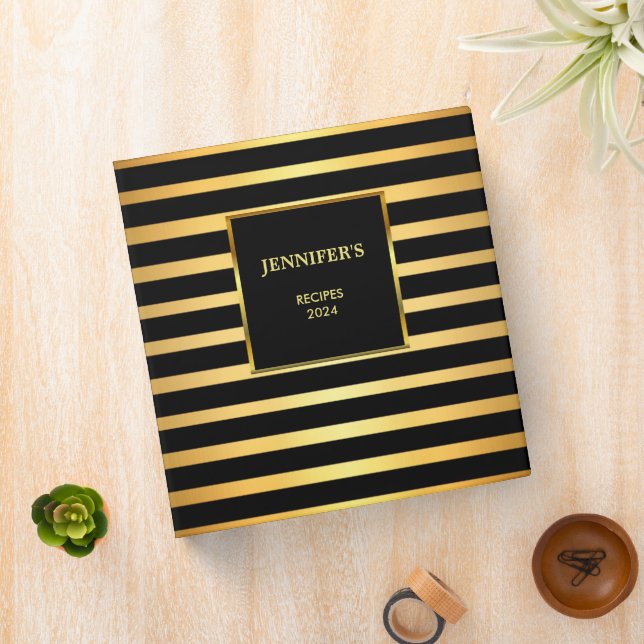 Modern black gold trendy elegant personalized 3 ring binder (In Situ)