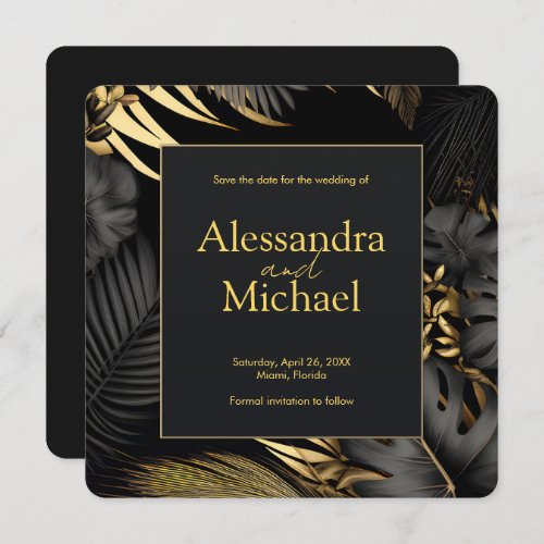 Modern Black Gold Tropical Wedding Save The Dates Invitation