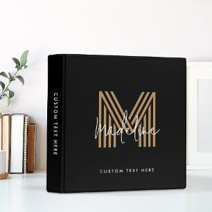Modern Black Gold Typeface Monogram Typography 3 Ring Binder