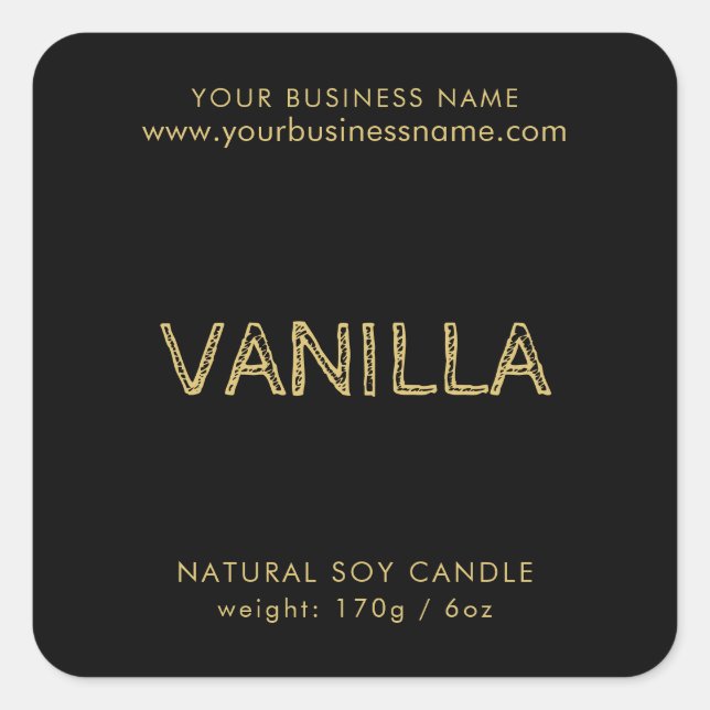 Modern black gold typography candle product label (Front)