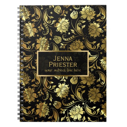 Modern Black  Gold Vintage Floral Damasks 2 Notebook