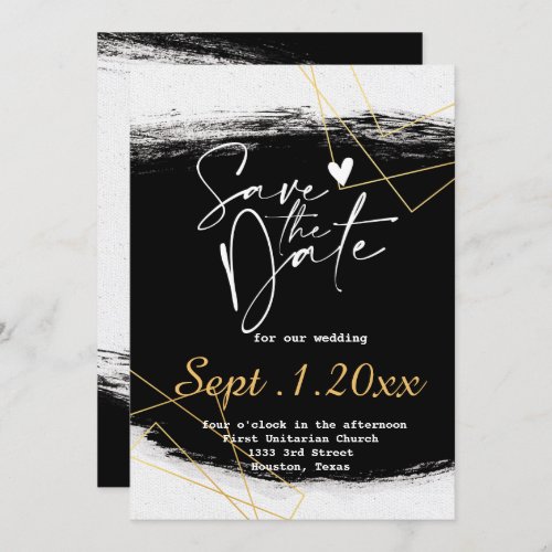 Modern Black  Gold  Watercolor Geo  save the date Invitation