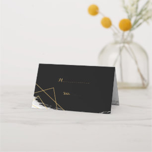 Modern Black & Gold Watercolor Geometri Place Card