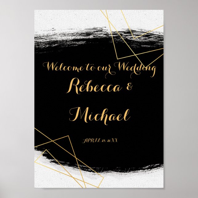 Modern Black & Gold Watercolor Geometric Welcome Poster (Front)