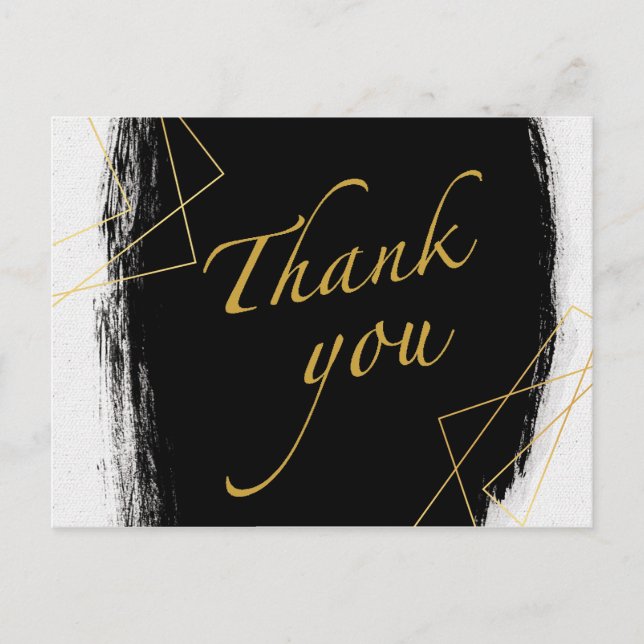 Modern Black & Gold Watercolor GeometricThank you  Postcard (Front)