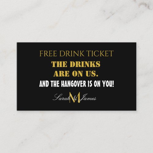 Modern Black  Gold Wedding Drink Voucher Card