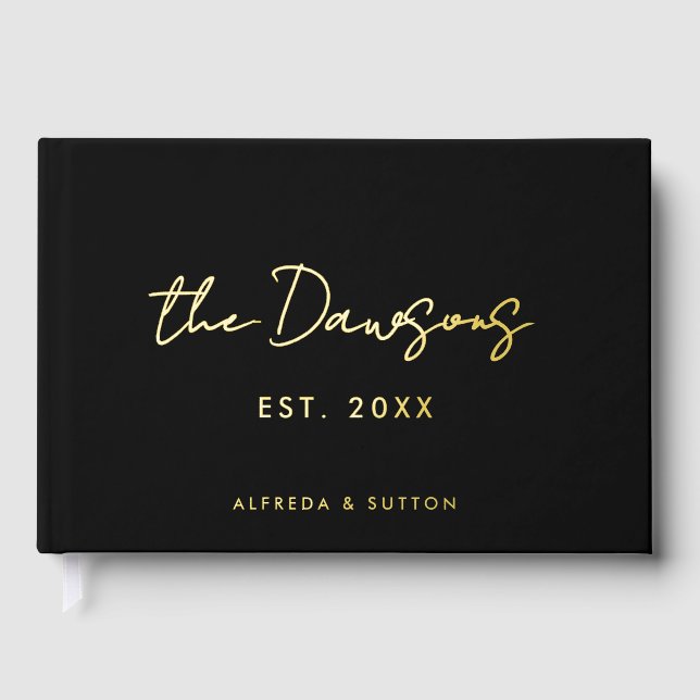 Modern Black & Gold Wedding Foil Guest Book (Front)