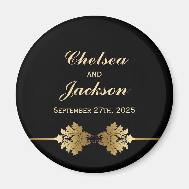 Modern Black Gold Wedding Keepsake Magnet (Front)