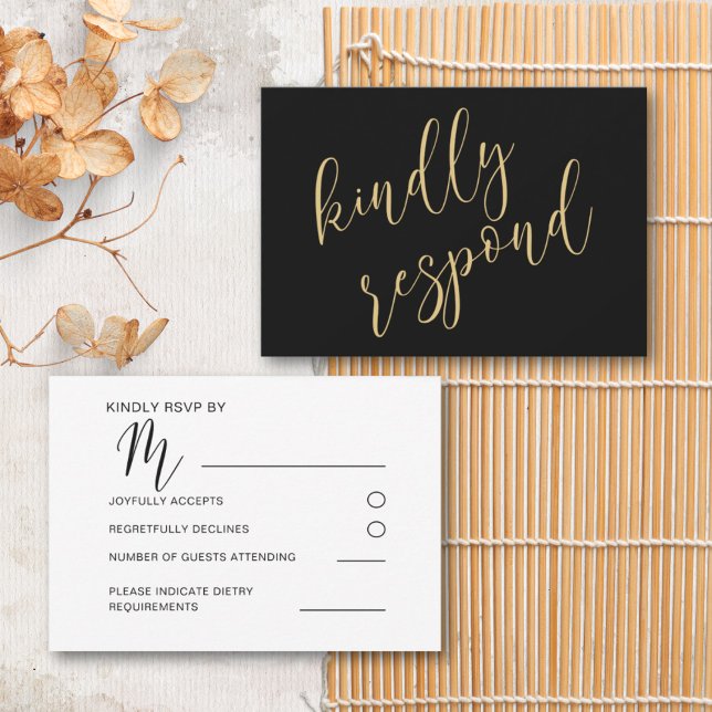 Modern Black & Gold Wedding RSVP  Card (Creator Uploaded)