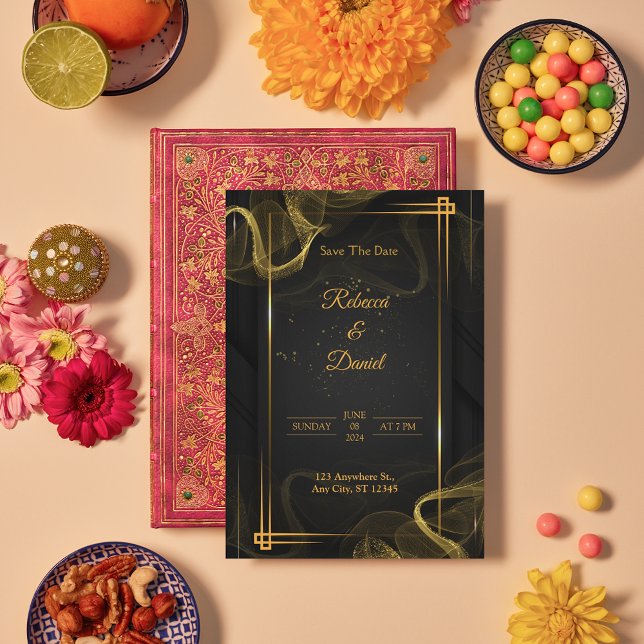 Modern Black & Gold Wedding Save The Date Invite (Modern Black and Gold wedding Save the dates)