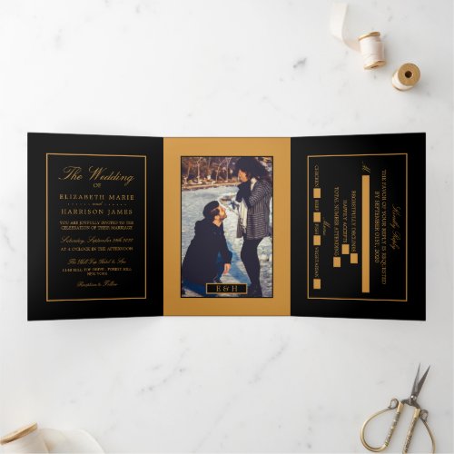 Modern Black  Gold Wedding Suite Tri_Fold Invitation