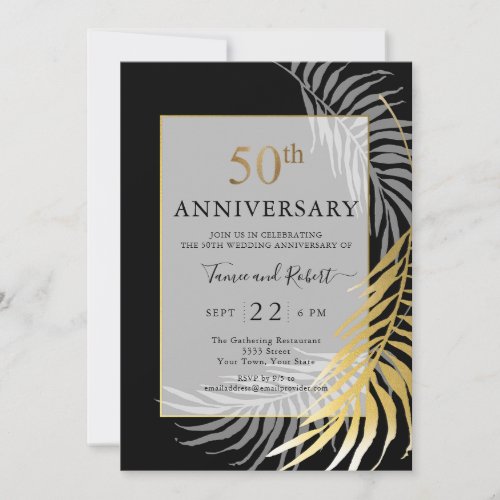 Modern Black Gold White 50th Wedding Anniversary Invitation