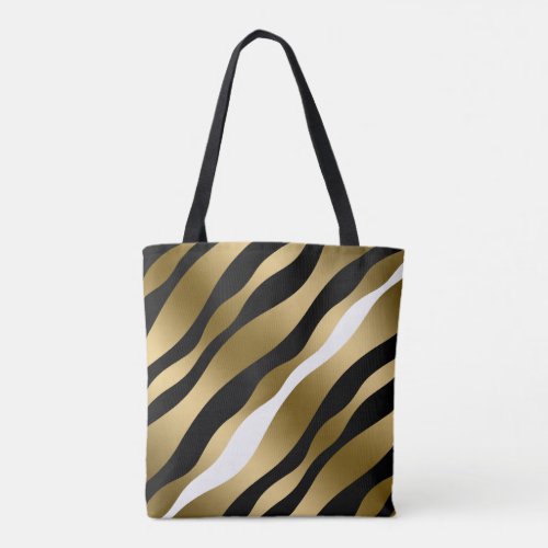 Modern Black Gold  White Abstract Zebra Stripes Tote Bag