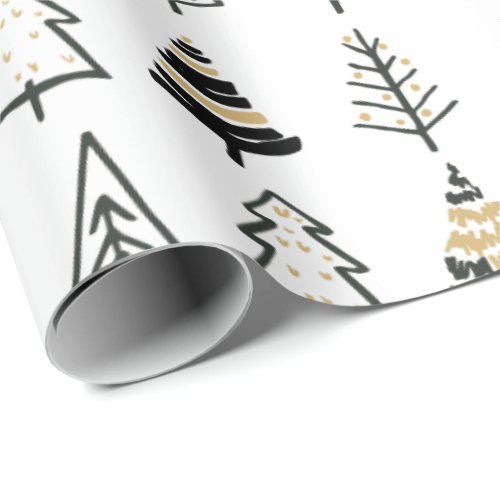 Modern black gold white Christmas tree simple Wrapping Paper