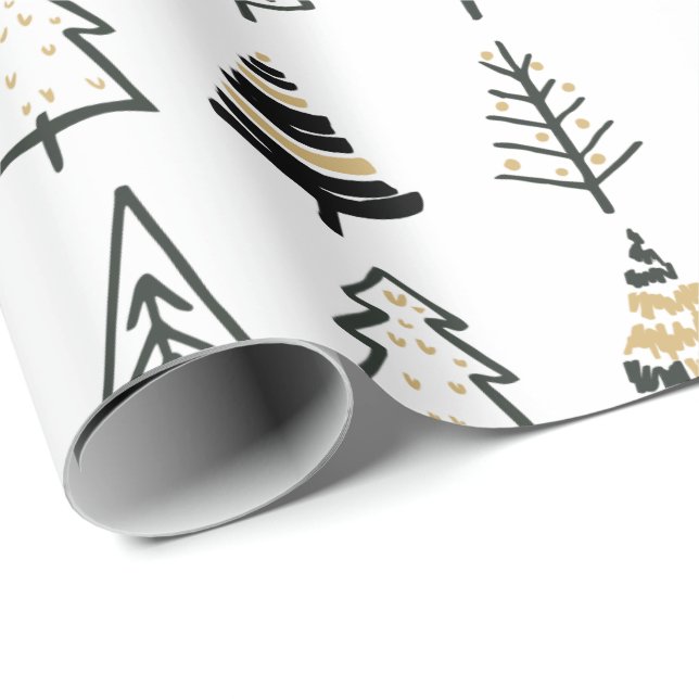 Modern black gold white Christmas tree simple Wrapping Paper (Roll Corner)