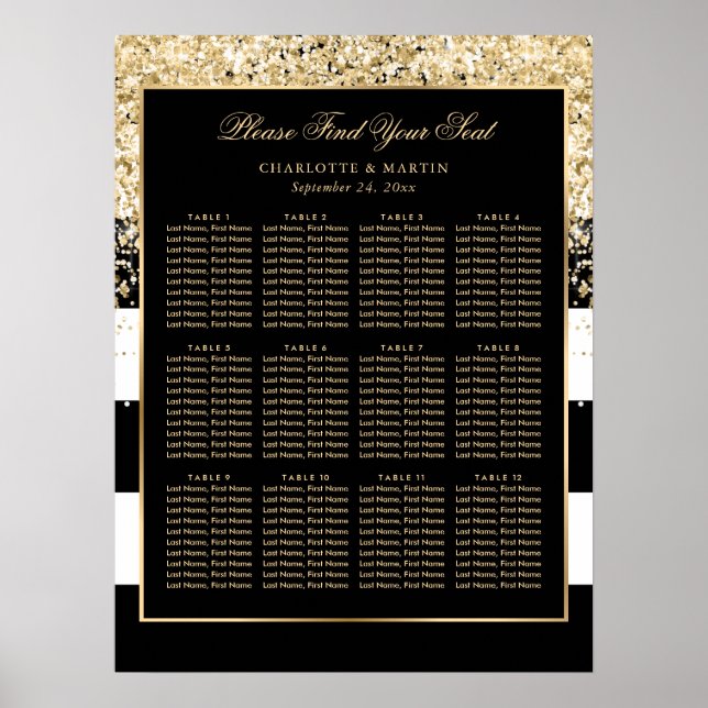 Modern Black Gold White Wedding Seating Chart 12 (Front)