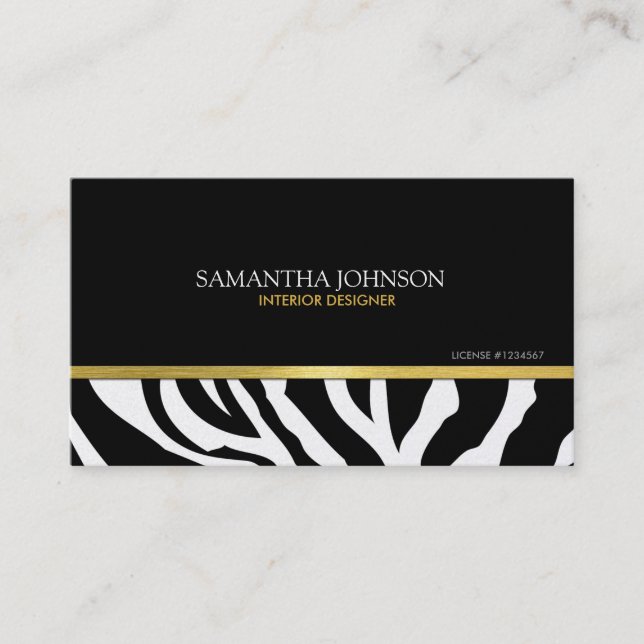 Modern Black & Gold Zebra Stripes with damask Business Card (Front)
