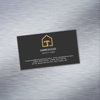Modern Black & Golden Construction Building Business Card Magnet
