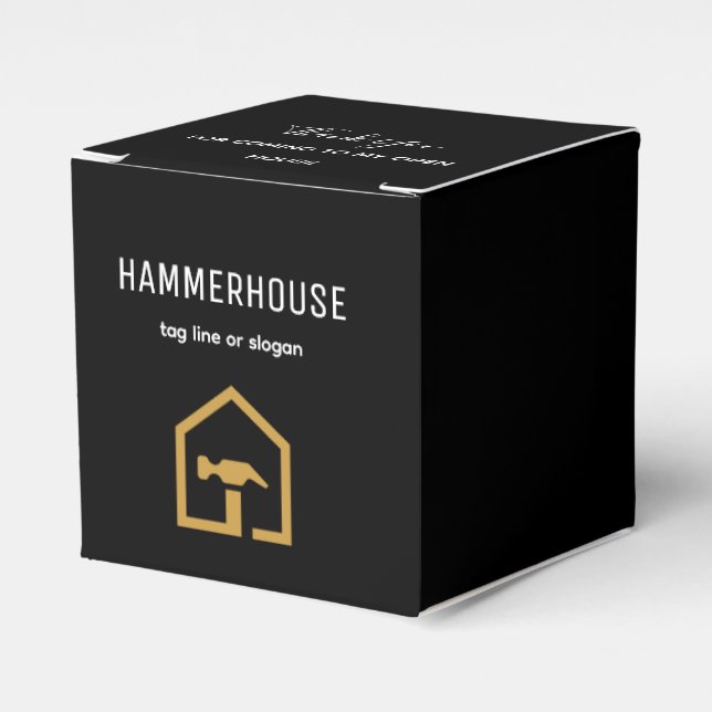 Modern Black & Golden Construction Building Favor Boxes (Front Side)