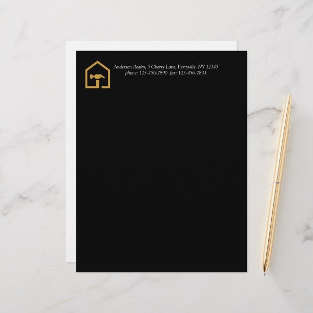 Modern Black & Golden Construction Building Letterhead (Front/Back In Situ)