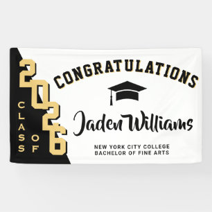 Modern Black Golden Graduation Class of 2026 Party Banner