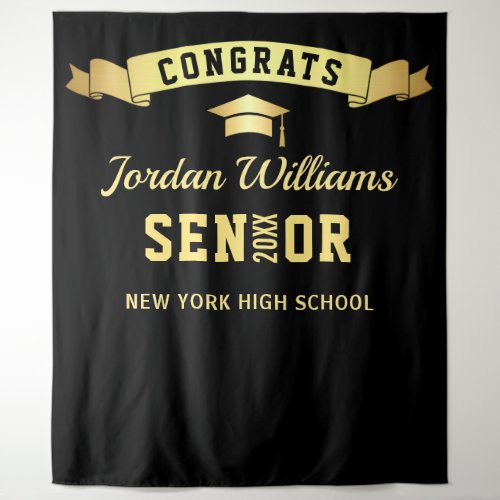 Modern Black Golden Graduation Photo Backdrop