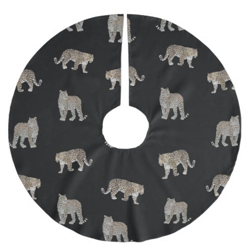 Modern Black Golden Leopard Jungle Animals Brushed Polyester Tree Skirt