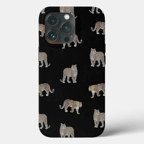 Modern Black Golden Leopard Jungle Animals iPhone 13 Pro Case