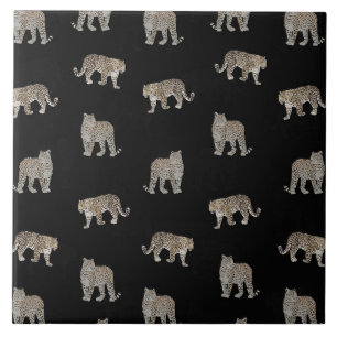 Modern Black Golden Leopard Jungle Animals Ceramic Tile