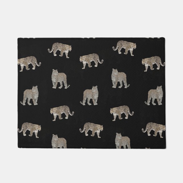 Modern Black Golden Leopard Jungle Animals Doormat (Front)