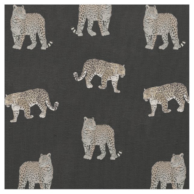 Modern Black Golden Leopard Jungle Animals Fabric (Close Up)