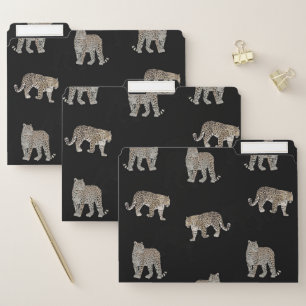 Modern Black Golden Leopard Jungle Animals File Folder