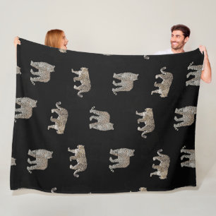 Modern Black Golden Leopard Jungle Animals Fleece Blanket