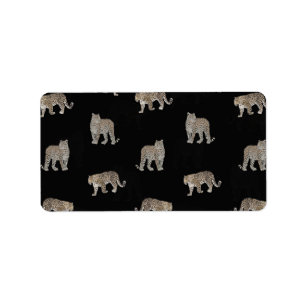 Modern Black Golden Leopard Jungle Animals Label