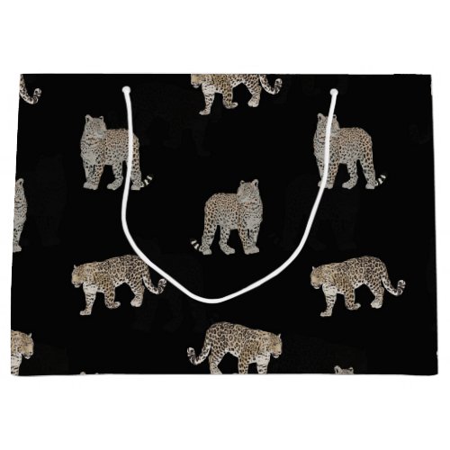 Modern Black Golden Leopard Jungle Animals Large Gift Bag