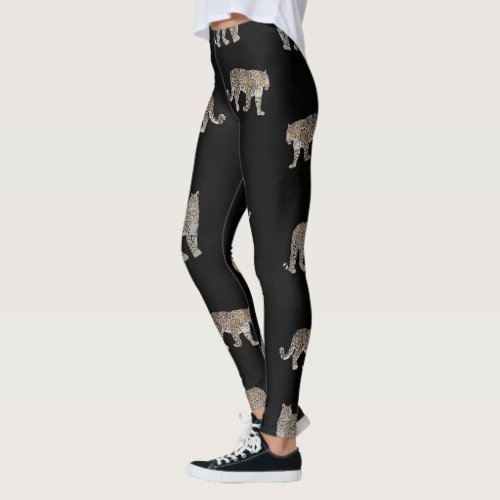 Modern Black Golden Leopard Jungle Animals Leggings