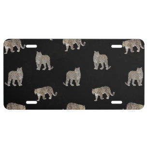 Modern Black Golden Leopard Jungle Animals License Plate