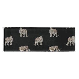 Modern Black Golden Leopard Jungle Animals Name Tag
