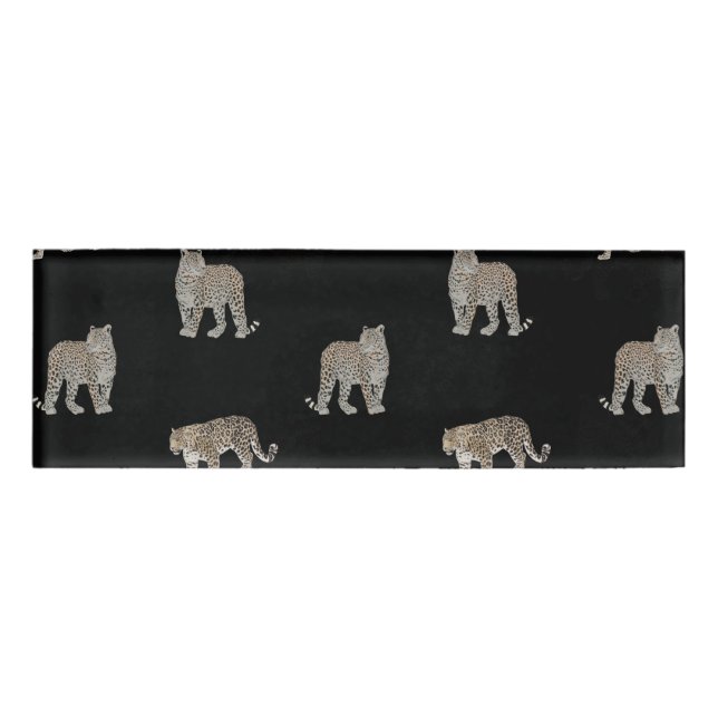 Modern Black Golden Leopard Jungle Animals Name Tag (Front)