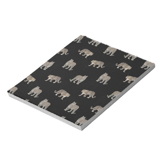Modern Black Golden Leopard Jungle Animals Notepad (Rotated)