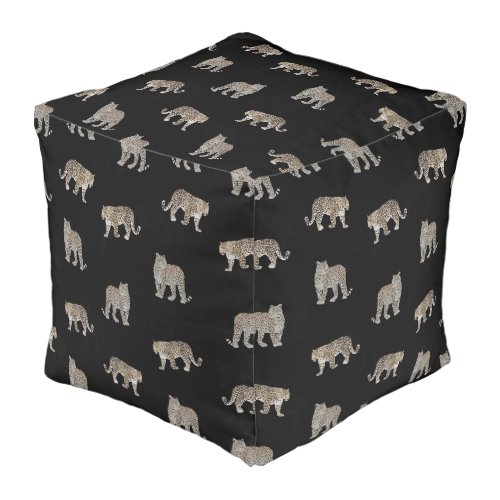 Modern Black Golden Leopard Jungle Animals Pouf