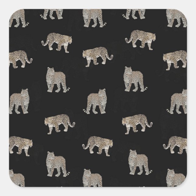 Modern Black Golden Leopard Jungle Animals Square Sticker (Front)