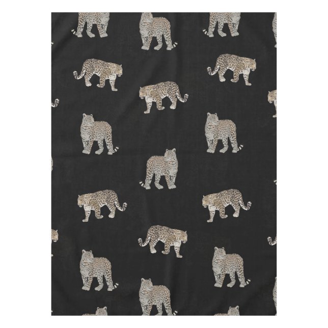 Modern Black Golden Leopard Jungle Animals Tablecloth (Front)