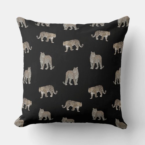 Modern Black Golden Leopard Jungle Animals Throw Pillow