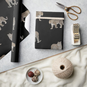 Modern Black Golden Leopard Jungle Animals Wrapping Paper
