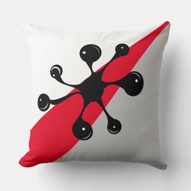 Modern Black Goo on Red, Grey and White Throw Pillow (Front)