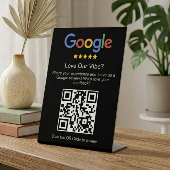 Modern Black Google Review Custom QR Code Pedestal Sign (Creator Uploaded)